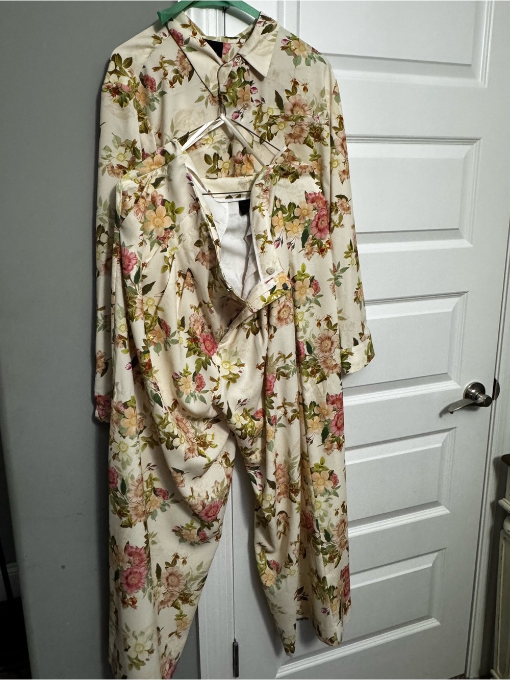Alex Marie Cream Floral Jumpsuit with Pink and Green Blooms